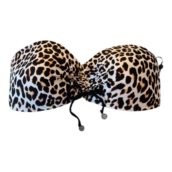 DKNY Women's Leopard-Print Bandeau Tie-Front Bikini Push Up Top Size XLarge NEW - Picture 6 of 11